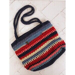 Croft & Barrow Crocheted Hobo Bag Red White Blue Stripes Patriotic July 4th